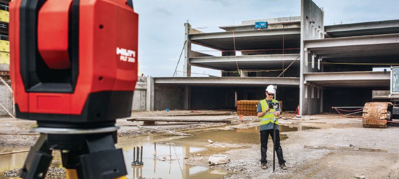 PLT 300 Verktyg för digital utsättning Automatiserat digitalt utsättningsverktyg för att påskynda utsättningen på arbetsplatsen med digitala metoder och BIM Användningsområden 1