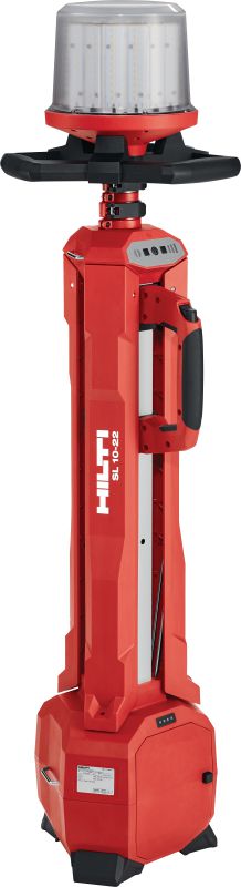 Batteridriven belysningsmast SL 10-22 Kraftfull belysningsmast med 360° ljustäckning för batteridriven inomhusbelysning på arbetsplatsen