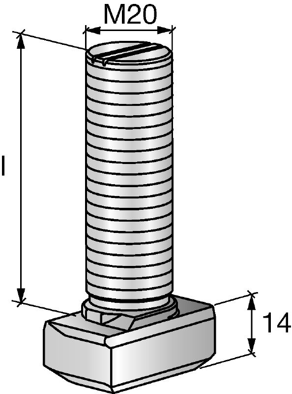 HBC-C-N Skårad T-bult Skårade T-bultar för spännings-, vinkelräta och parallella skjuvbelastningar (3D-laster)