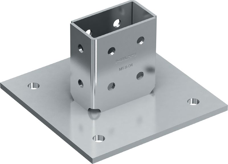 MT-B-O4 3D-belastning grundplatta Förbindelsegrundplatta för infästning av strävskenkonstruktioner under 3D-belastning mot betong och stål eller stål