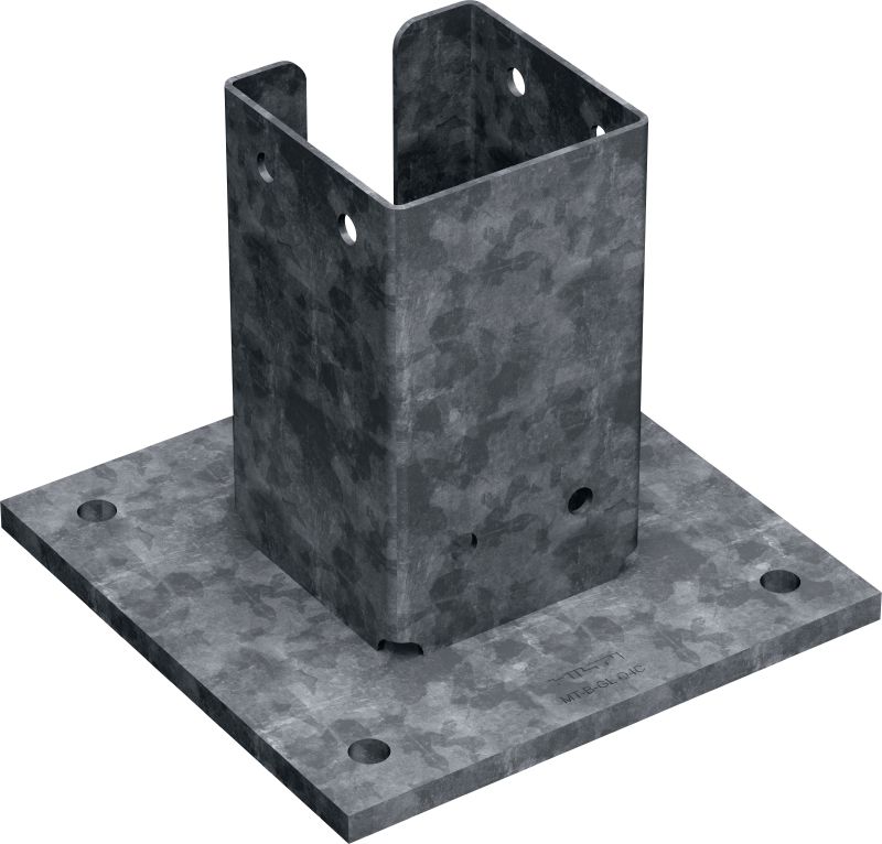 MT-B-GL O4C OC Massiv grundplatta Förbindelsegrundplatta för infästning av 3D-, massiv-90-balk mot betong, i utomhusmiljöer med låg till måttlig förorening (C3)