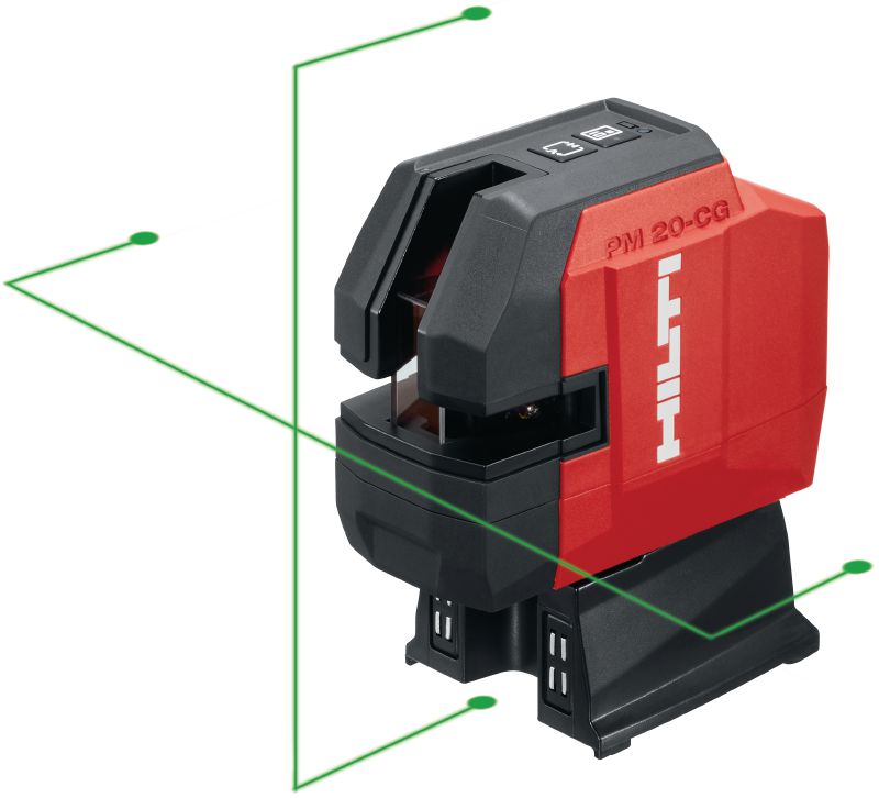 PM 20-CGE punkt- och krysslaser med hög precision Kombilaser med grön stråle - 2 linjer och 5 punkter med hög precision för VVS, avvägning, inriktning och räta vinklar