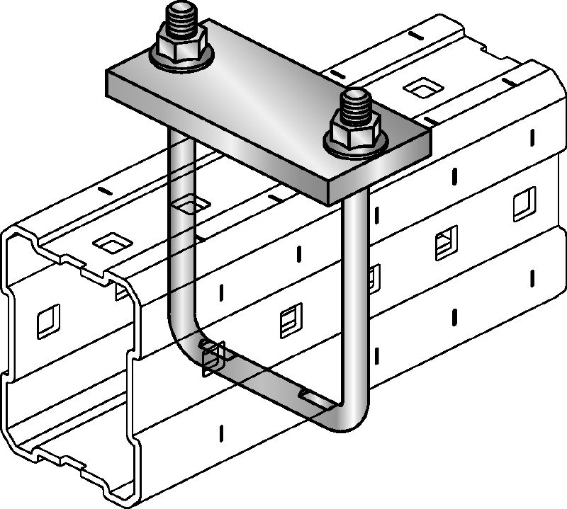MIC-SPH Varmförzinkat (HDG) tillbehör kopplat på MI-balkar för att stödja hängande rör