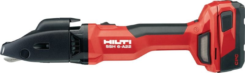 SSH 6-A22 batteridriven plåtsax med dubbla skär Batteridriven plåtsax för snabb eller böjd kapning i plåt, spirorör och annan vanlig kapning i metall upp till 2,5 mm