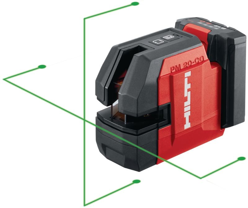 PM 20-CG 12V Punkt- och krysslaser Kombilaser med grön stråle - 2 linjer och 5 punkter för VVS, avvägning, inriktning och räta vinklar (12 V-batteriplattform)