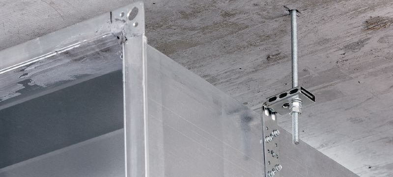 MVA-LC ventilationsstöd Förzinkad ventilationsvinkel för fastsättning eller upphängning av ventilationskanaler Användningsområden 1